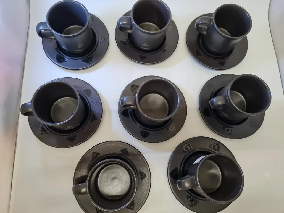 8 Pfaltzgraff Midnight Sun Black Stripe Coffee Tea Mugs and Saucers - Image 2 of 4