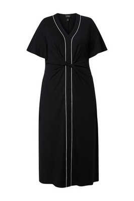 Ulla Popken Damen große Größen Maxikleid Piping A Linie V Ausschnitt