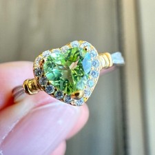 925 Sterling Silver Ring Heart 5mm Green Natural Peridot Gemstone Zircon Women