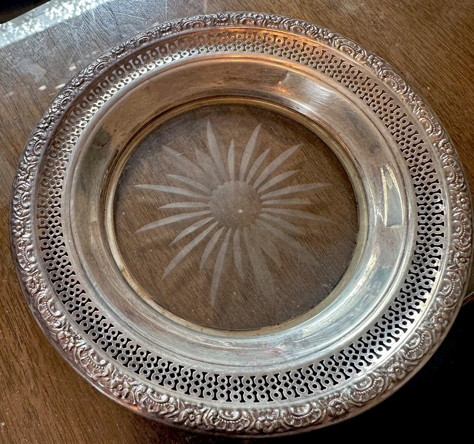 Plato de limón de vidrio esterlina y grabado Amston, vintage, diseño Starburst, 6,5" Foto 4 de 4