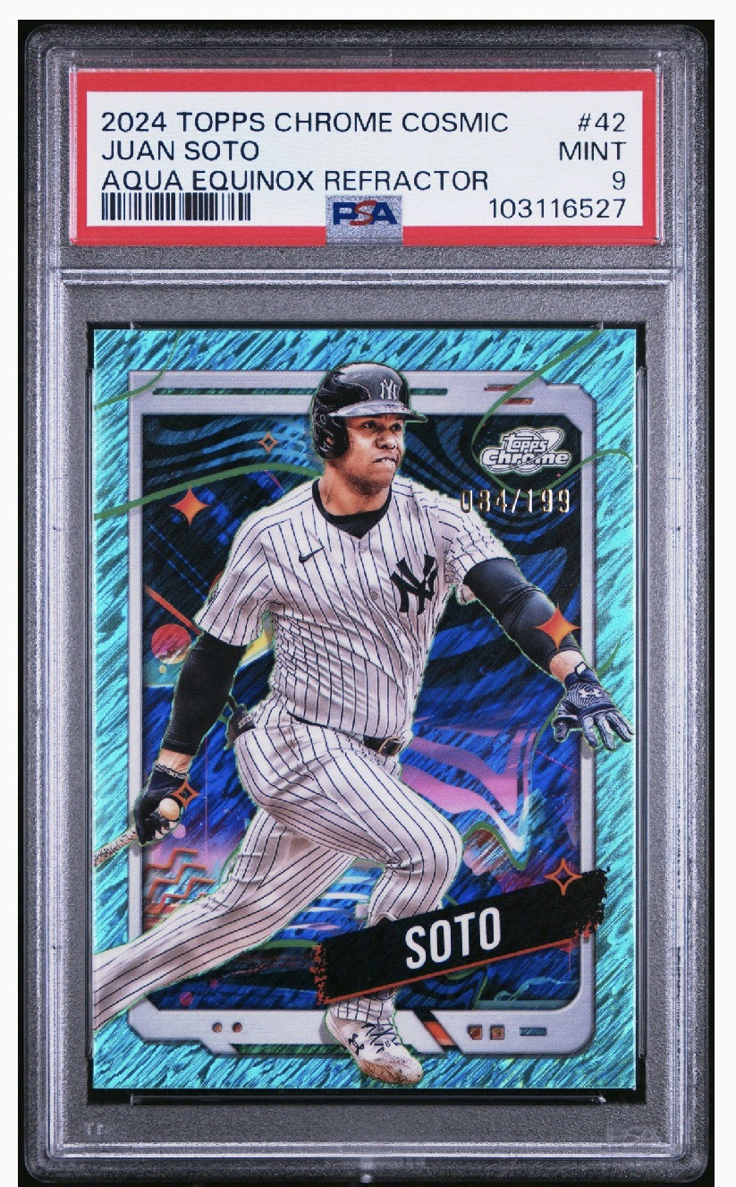 2024 Topps Cosmic Chrome Juan Soto Aqua Equinox Refractor /199 #42 PSA 9 MINT