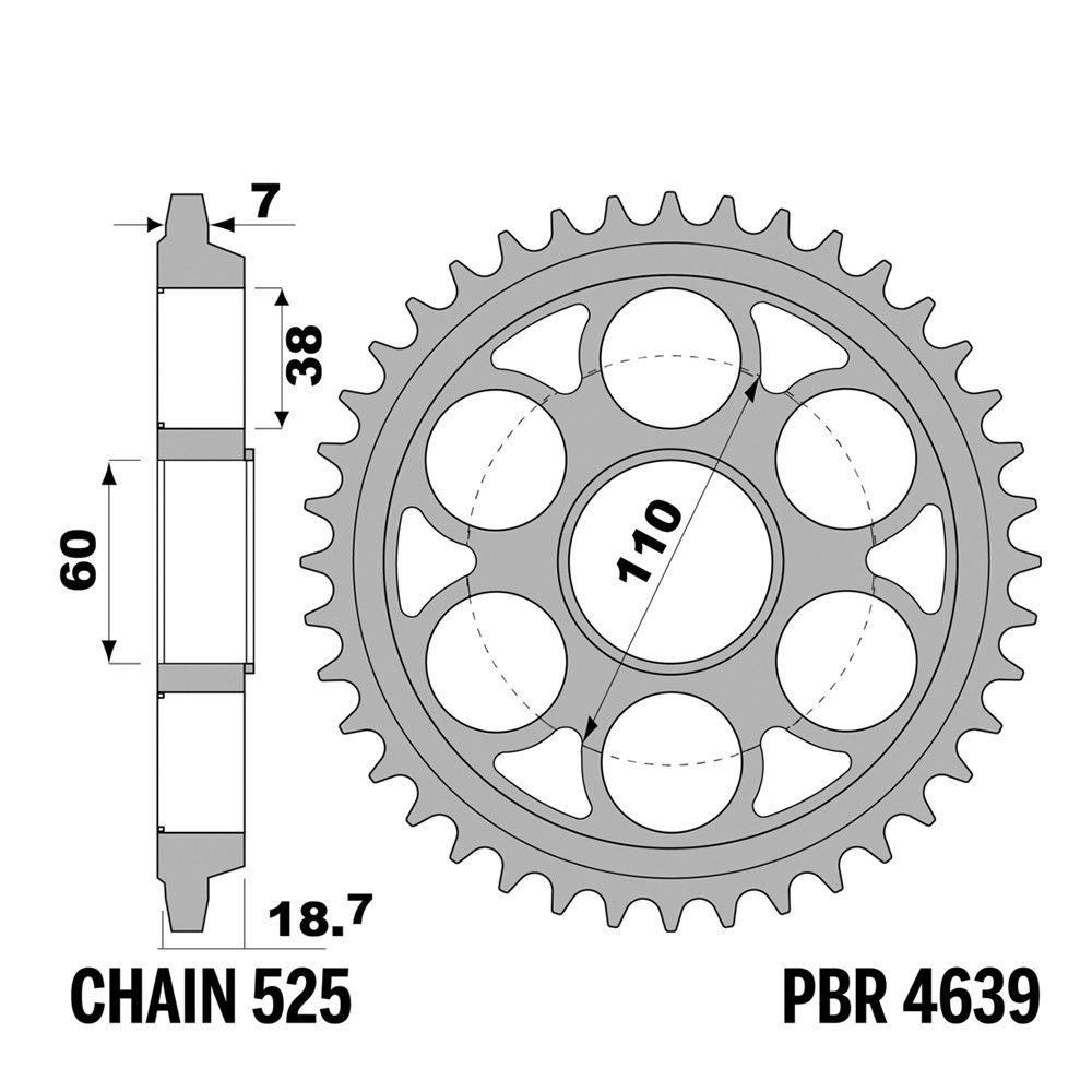 Couronne PBR Ergal 39 dents pas 525 pour Ducati 1199 performance et légèreté