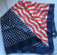 Scarf stars stripes red white blue American Flag Theme  satin polyester 41"x41"