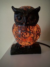 Tiffany Style Owl Lamp Mosaic Amber Crackle Glass Night Light 6.75” Tall WORKS!