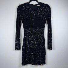 Lulus Sequin Bodycon Mini Dress Womens Size Small Black Long Sleeve Sparkly