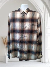 Apt 9 Sz 2XLT Button Front Flannel Shirt, White/Black/Gray Plaid. NS-25