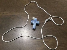 Sodalite  Stone Cross w/ 20” chain marked .925 Free Ship