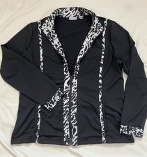 Chicos Zynergy Black Full Zip Long Sleeve Jacket with Zebra Accent Size 2