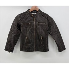 LIKA RULLA Girls 7/8 Faux Leather Moto Jacket Brown Quilted Biker