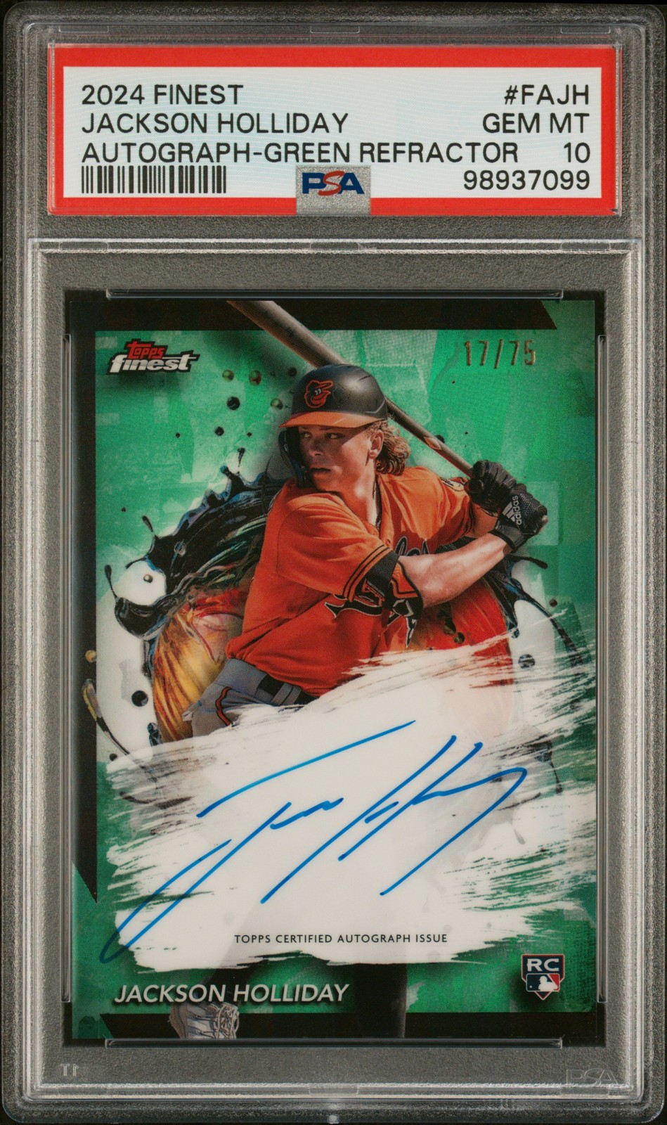 2024 Topps Finest Auto #FAJH Jackson Holliday Green Refractor PSA 10 /75
