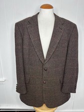 Harris Tweed Brown Multicolor Plaid Tweed Blazer 50L Elbow Patches Shank Buttons