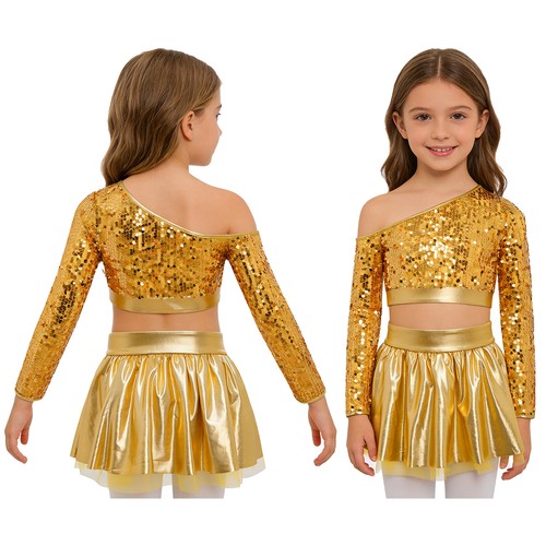 Kinder Mädchen Kostüm Disco Outfits Wettbewerb Tanzkleidung Hip Hop Set 2-teilig Jazz - Bild 9 von 61