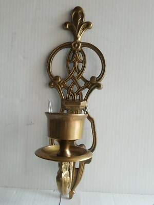 VTG Solid Brass Fluer De Lis WALL SCONCE CANDLE HOLDER Ornate Scroll  13½'' 