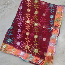 Indian Stunning Bridal Dupatta Sequins Beaded Scarf Georgette Veil Stole Hijab L