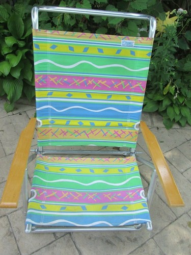 Vtg RETRO BEACH sand CHAIR Folding lounge Aluminum Debro Original canvas