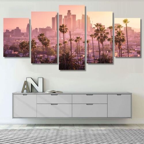 Sunset Los Angeles Downtown Skyline 5 piezas de lienzo imprimir arte de pared decoración del hogar - Imagen 1 de 4