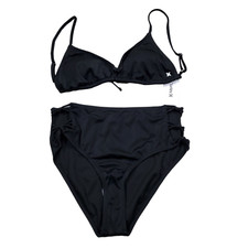 Hurley Ribbed Black 2 Piece Swimsuit Bikini Set Size XL Rib Triangle New