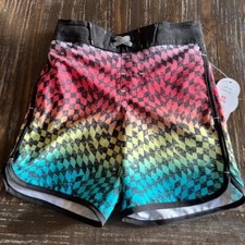 Boys Size XS 4-5 Wonder Nation Gradient Check Swim Trunks Board Shorts Quick Dry