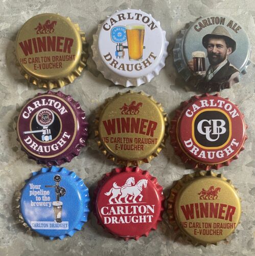 9 x Carlton Draught CUB Collectable Bottle Top Fridge Magnets @3039 - Picture 1 of 1