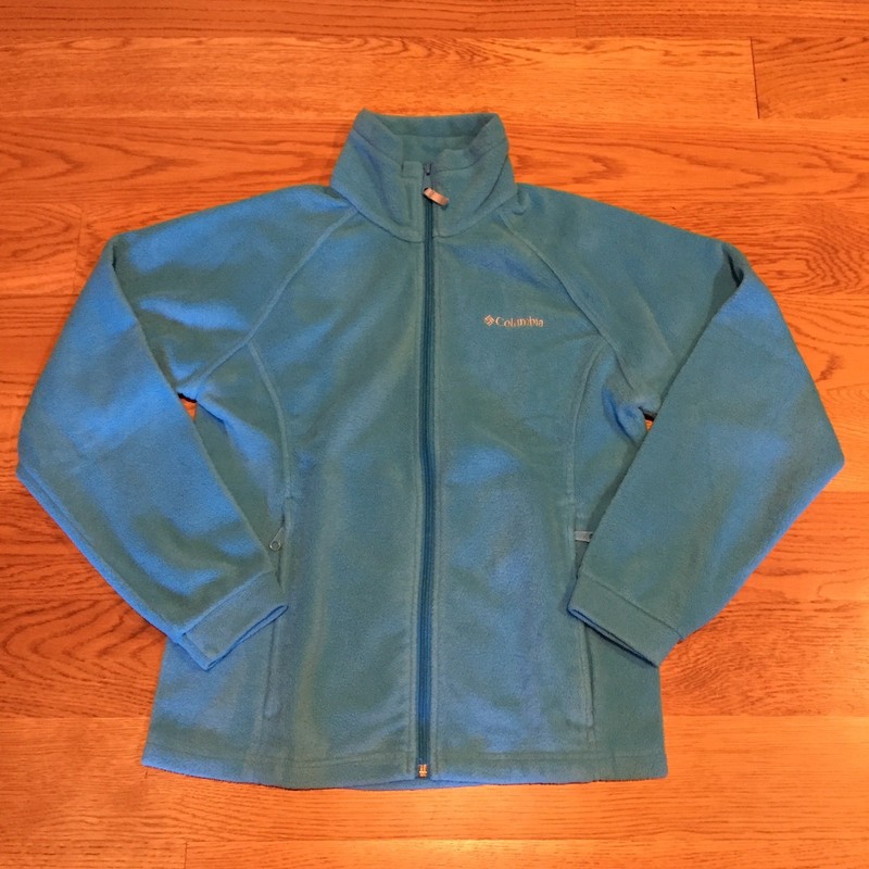 COLUMBIA Girls Fleece Jacket Sweatshirt Full Zip Aqua Blue Zipper Youth Sz 14-16