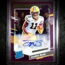 2023 Clearly Donruss Football Jayden Reed RC Rated Rookie Auto Purple /175 #68