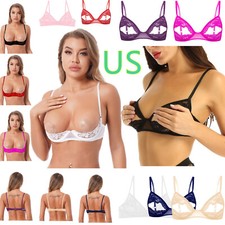 Womens Open Nipple Bralette Underwire Sheer Lace Floral Wire-free Unlined