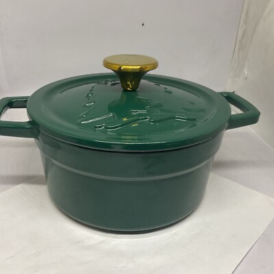 Martha Stewart Holiday Quart Enameled Cast Iron Dutch Oven Lid Heavy 