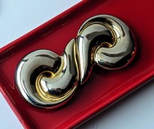 Vintage Modernist Infinity Twist Scroll GOLD Tone 2pc BELT BUCKLE Interlocking