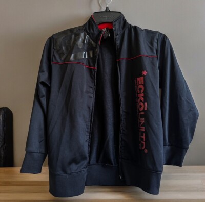 Ecko Unltd Mens Black Track Jacket Full Zip Spell Out Kids Size 6 *READ