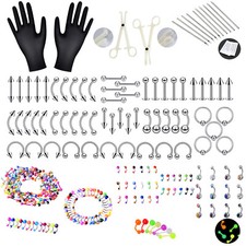 84Pcs Self Piercing Kit Belly Tongue Ring Lip Eyebrow Nose Studs Barbell Jewelry