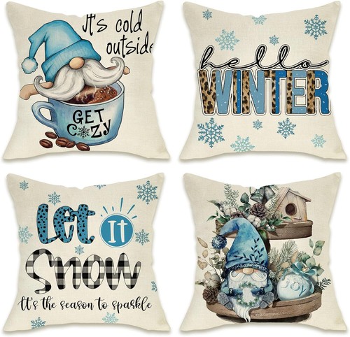 SmoothNovelty Red Christmas Decorations Pillow Covers 18x18 Set Of 6 Red Gnome Garland Snowflake Truck Merry Christmas Tree Let It Snow Holiday Pillow Decorative Throw Cushion Case For Sofa