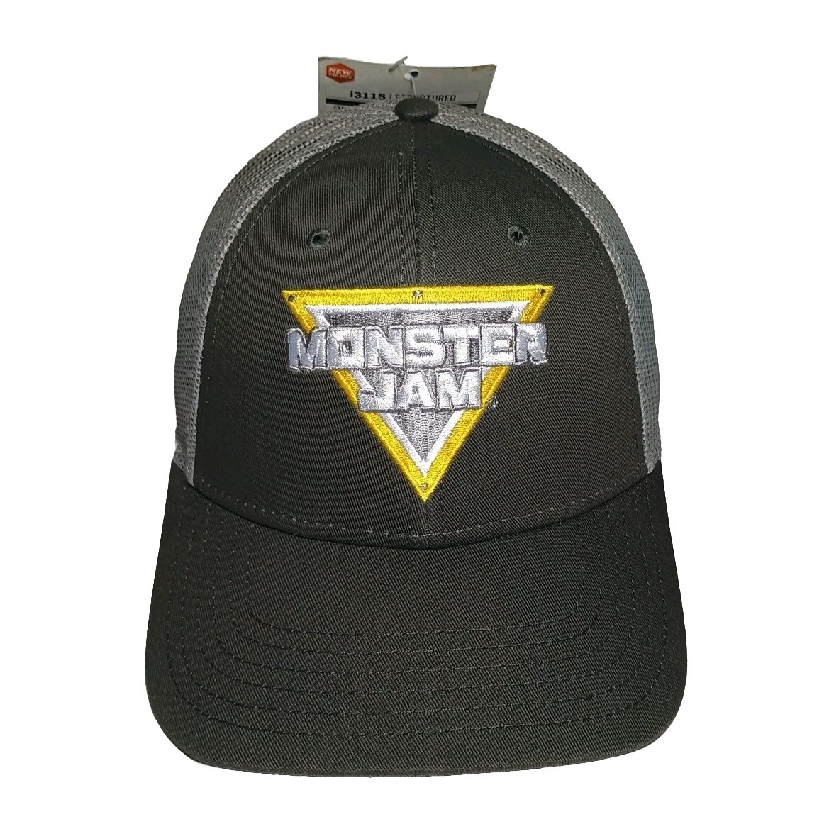 Monster Jam Gray Trucker Mesh Snapback Hat with Monster Trucks Design-image