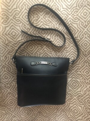 ESPRIT Leather Purse Crossbody Vintage 90s Navy Blue Preppy Long G8