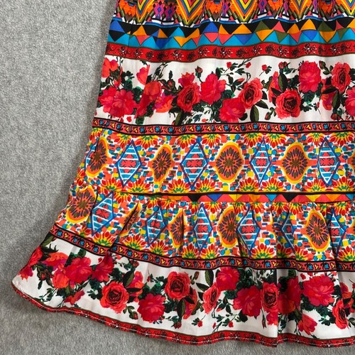 GB Girls Bell Sleeve Dress Size XL Red Roses Mixed Print Ruffle Hem Colorful - Picture 2 of 13