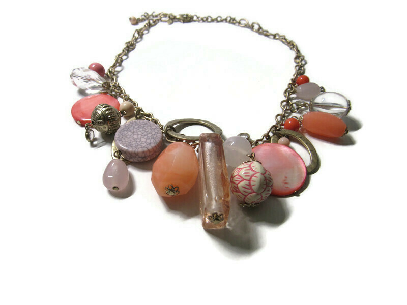 Premiere Designs Statement Necklace Acrylic Multi Charm Runway Gold