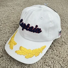 Captain Hat Sailor Buckle Strap West Marine Scrambled Eggs White Cap NWT