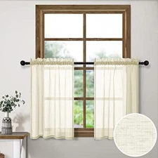 Cream Short Curtains 24 Inch Length for Small Windows 2 Pieces Rod 30x24 Beige