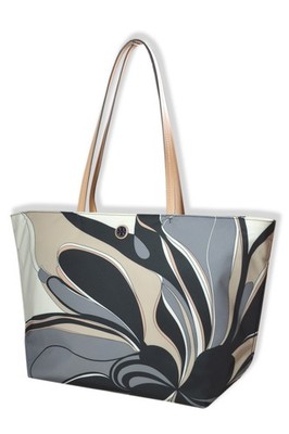 Tory Burch Womens Black Beige Printed Nylon Zip Up Ella Tote Bag Purse  TB-162