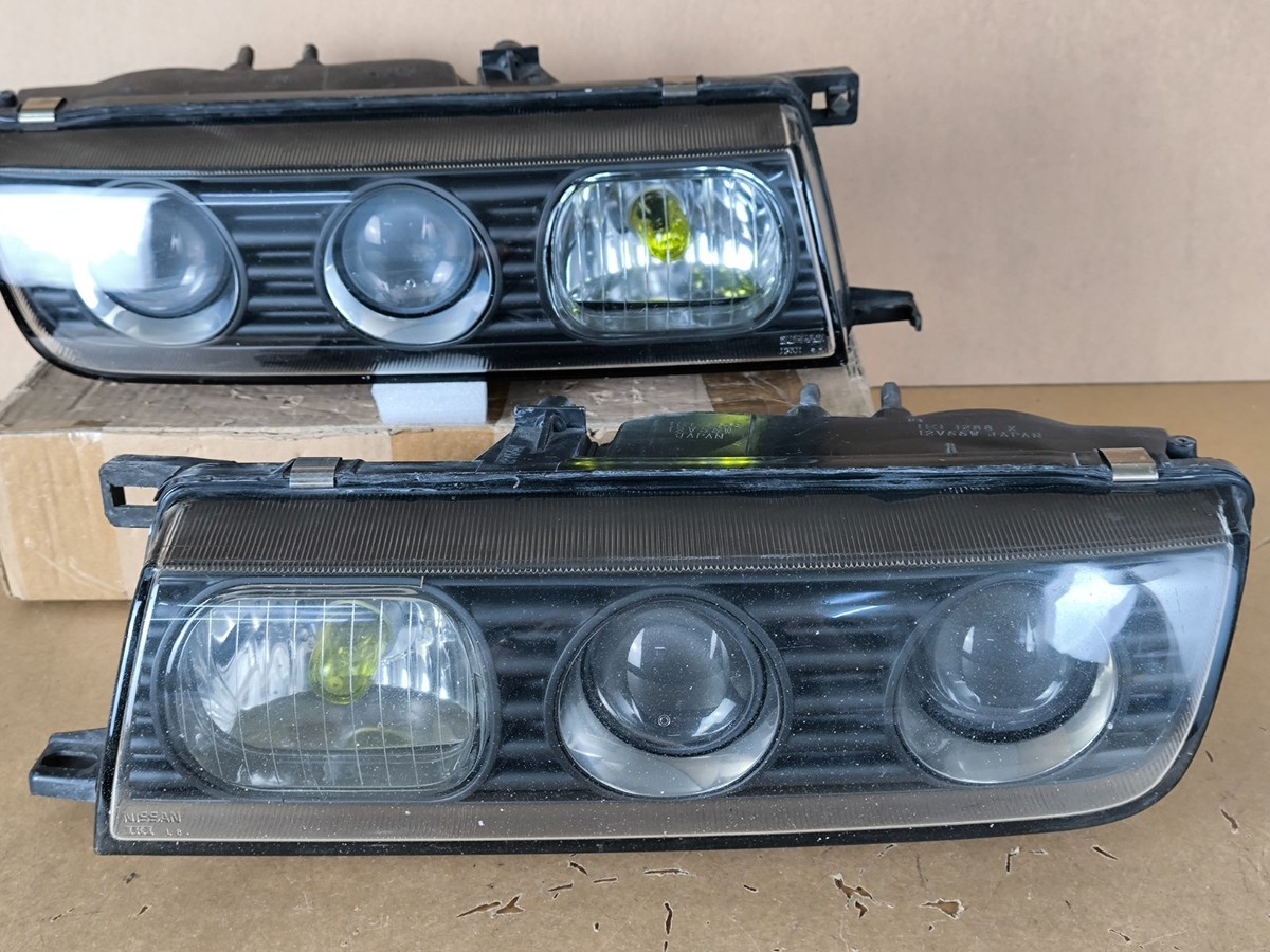 JDM Nissan Cefiro A31 Early Model Black Glass Headlight Lamps