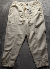 Zara Balloon Pants Trousers Womens M Cream Ivory Drawstring Elastic Waist New