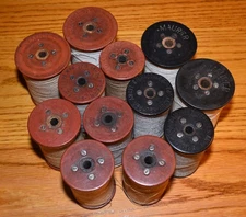 Lot of 12 Vintage 3" Wood Spools w/Thread - Argyl Silk Co.,  Maurer - Fly Tying