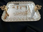 VINTAGE MURANO MIRROR ETCHED GLASS GALLERY TRAY FROM 1950-60TH GOLD HANDLES