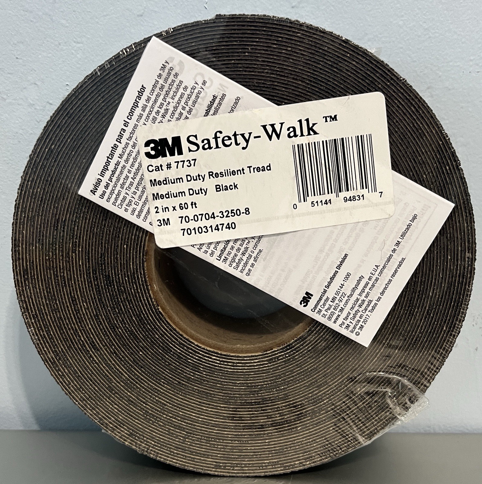 2" x 60' Roll 3M Safety-Walk Medium Duty Resilient Non-Slip Tape Black NEW