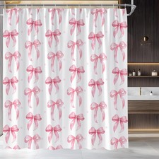 Pink Bow Shower Curtain Cute Watercolor Bowknot Modern Fashion Aesthetic Fabr...