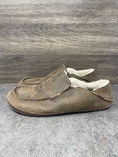 Olukai Moloa Slippers Mens Size 9 Brown Leather Fur Lined Shearling