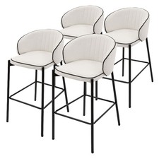 Set 4 tabourets de bar chaise comptoir beige dossier arrondi repose-pieds H 76cm