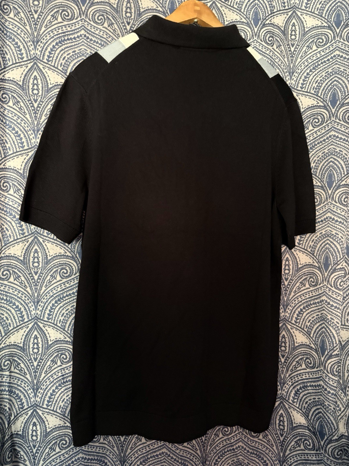 Men’s NWT HUGO BOSS 3/4 Zip Shrt Slv Collard Sweater- Navy w/Lt Blue &White- L thumbnail 6