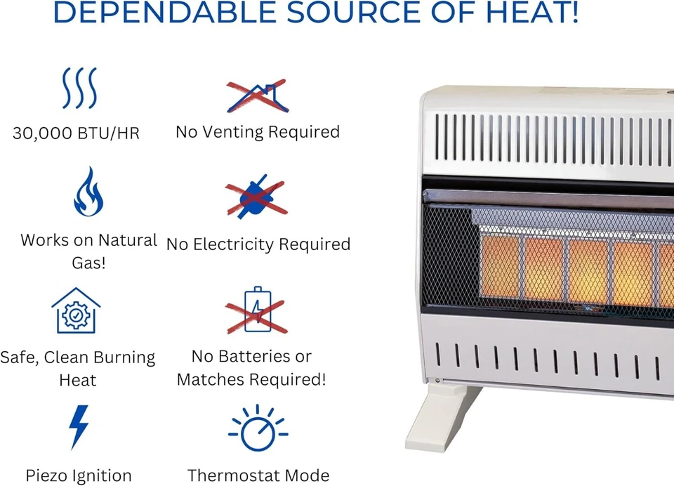 Calentador infrarrojo sin ventilación de gas natural ProCom con pies base, 30.000 BTU, T-Stat Foto 3 de 4