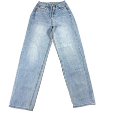 American Eagle Mom Jeans Womens 0 Regular High Rise Light Wash Distressed Denim