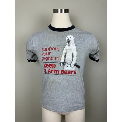 Vintage Single Stitch 1984 Keep & Arm Bears T-shirt Sz Large Screen Stars Guns